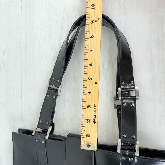 Vintage Y2K Guess Shoulder Bag Black Patent Leather Buckle Logo Purse Retro 90s - Picture 11 of 16